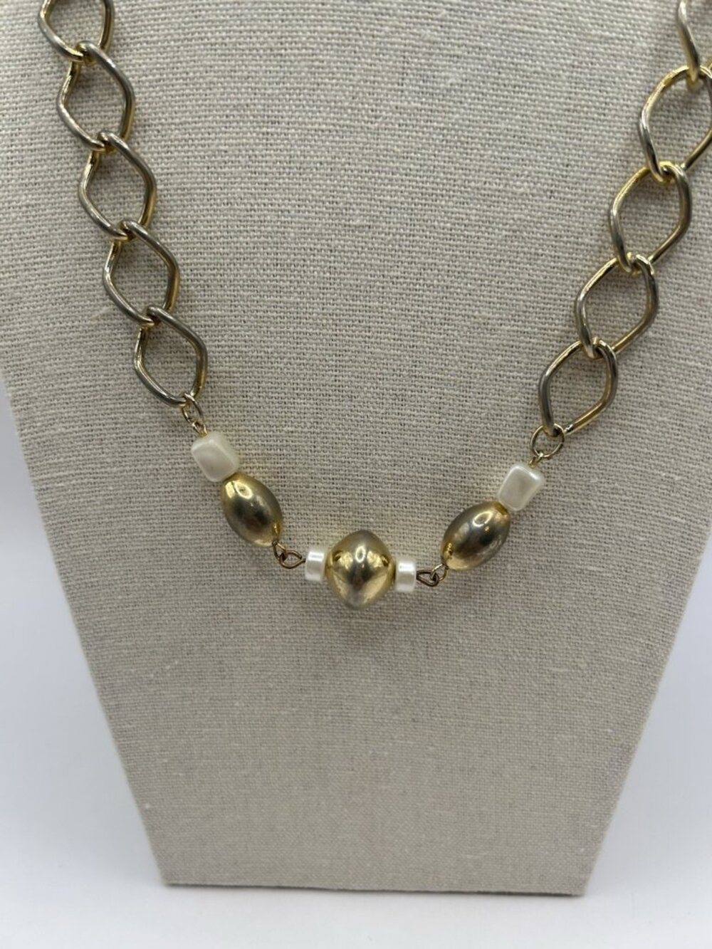 Vintage Gold Tone Metal Bead Chain Necklace Long Link Station Statement Boho Fun - Picture 4 of 13
